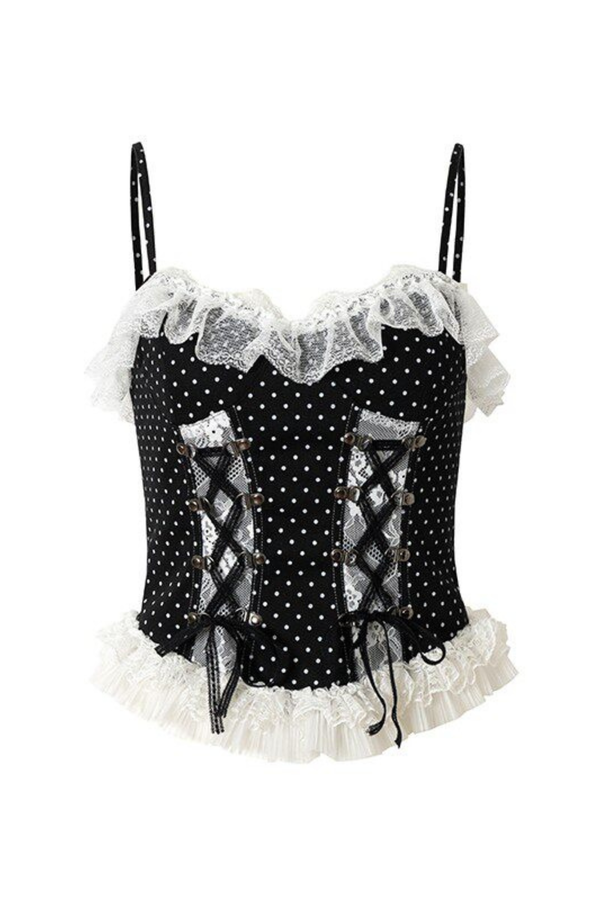ダークパンクドットレースアップキャミソール