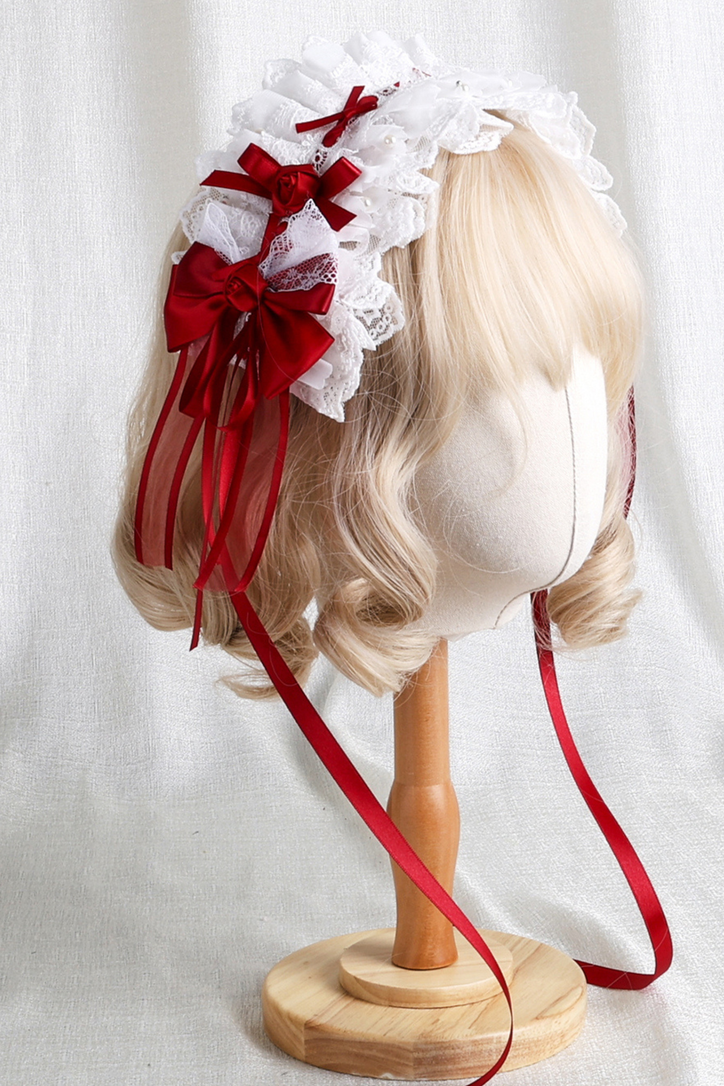 ローズレースロリータボンネット+ハット+ヘアバンド+クリップハット+クラウン