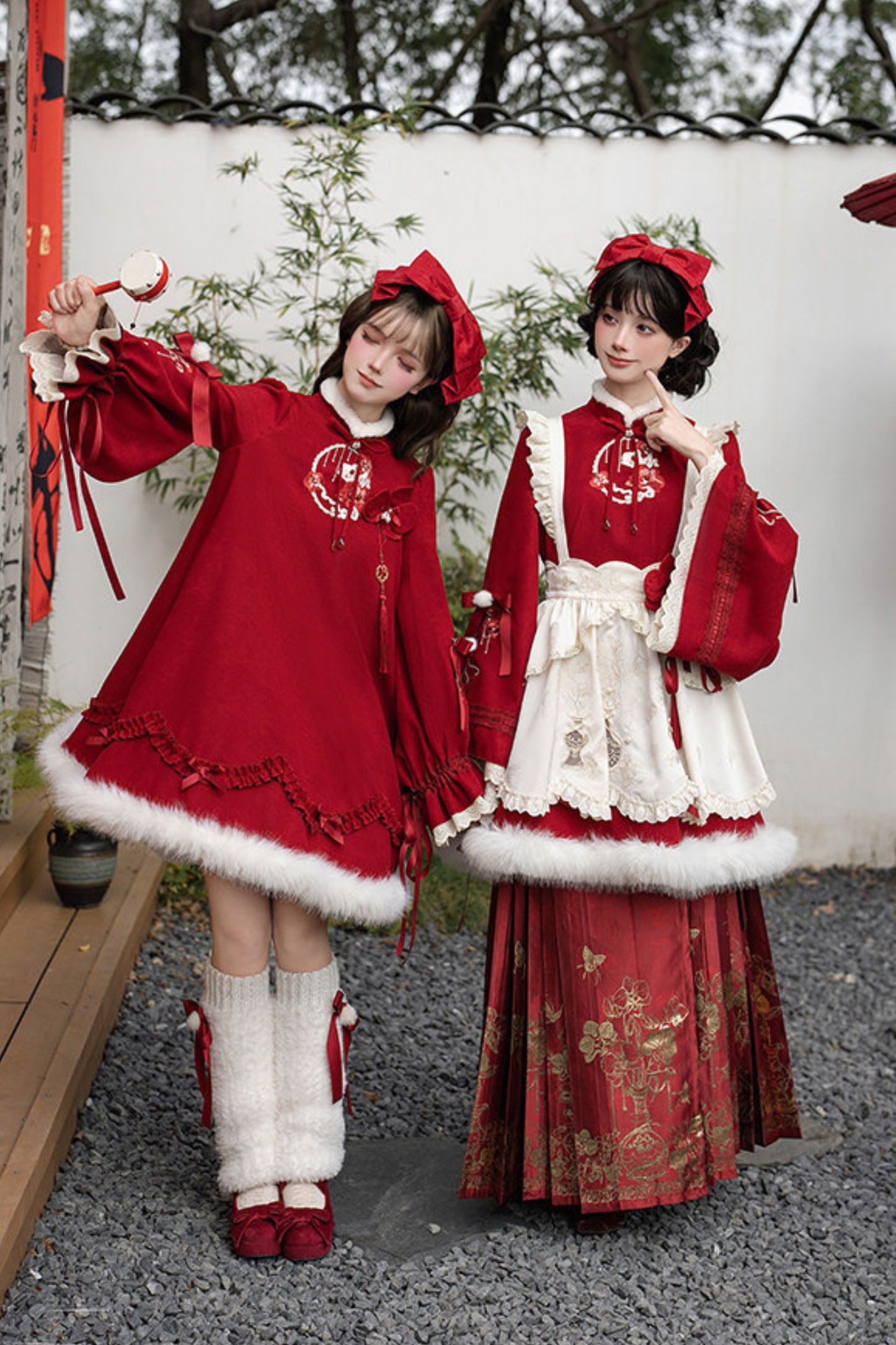 China Big Sleeve Dress + Apron + Skirt + Leg Warmers + Hairband + Clip + Pin