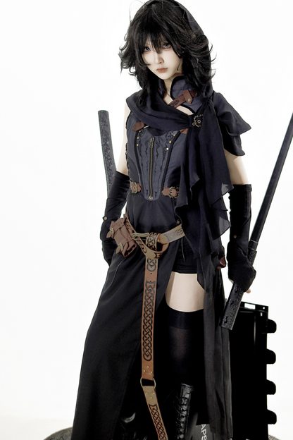 [Reserved Item] Punk Style Dark Gothic Dress + Shorts + Shawl + Sleeves + Belt Bag