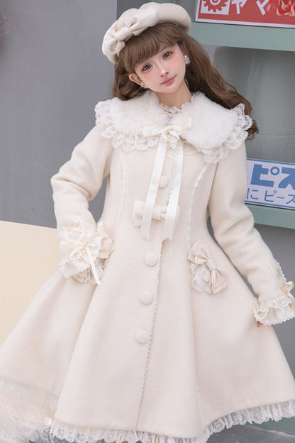 Ribbon Girly Lace Flare Coat + Frilled Cape