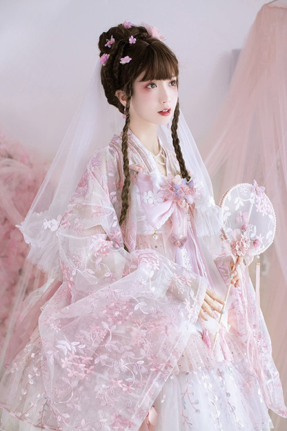 사쿠라 스위트 차이나 로리타 셔츠 + 목걸이 + 리본 + 베일 + 클립