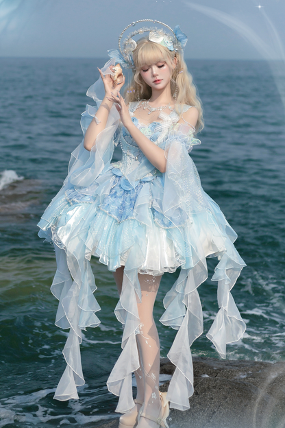 Mermaid Chiffon Lolita Dress + Crown + Headband + Sleeves