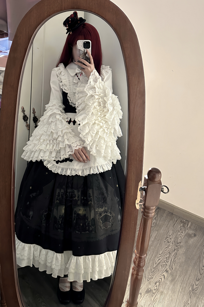 [Reservations] Dark Sleeveless Pleated Print Lapel Lolita Jumperskirt