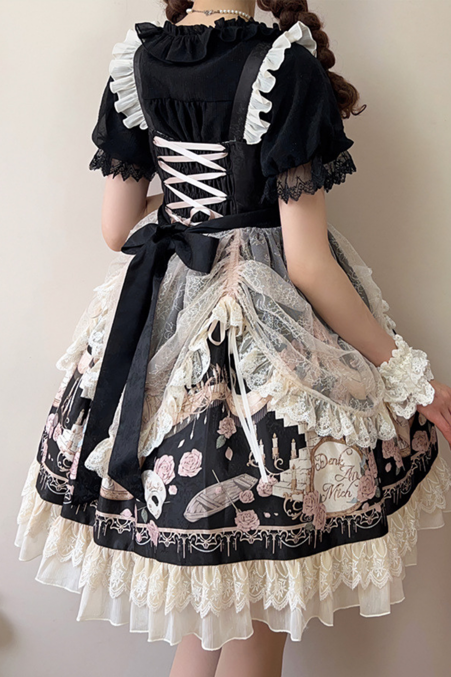Daily Color Sweet Princess Jumper Skirt + Lace Doll Shirt