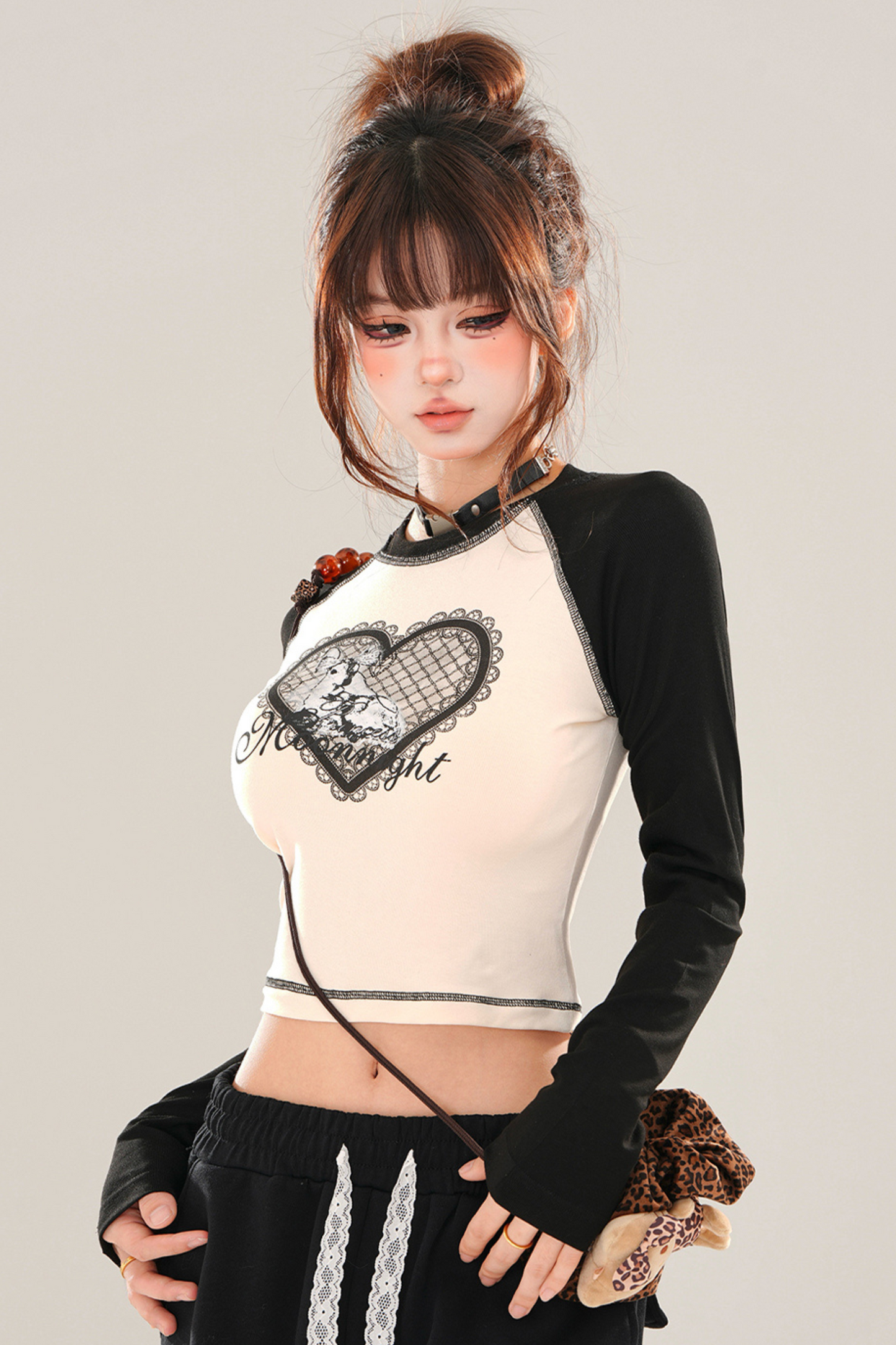 Lace Heart Design Short Bicolor Top