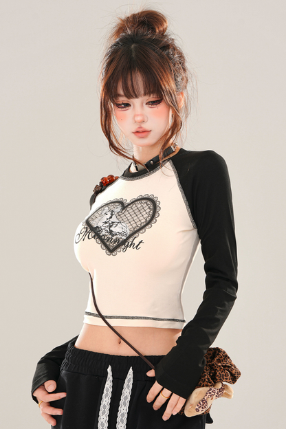 Lace Heart Design Short Bicolor Top