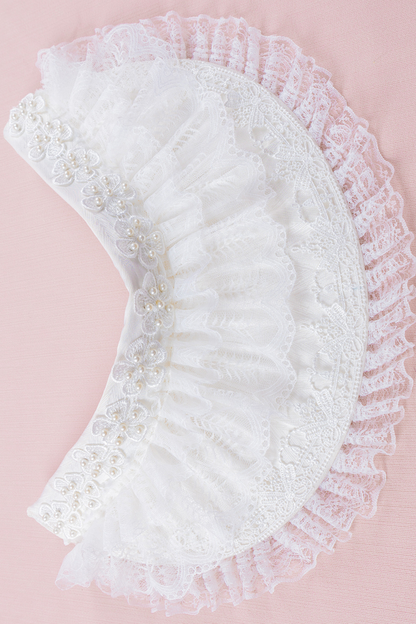 ホワイトレースブライダルスタイルボンネット+ヘアバンド+クリップ+スリーブ