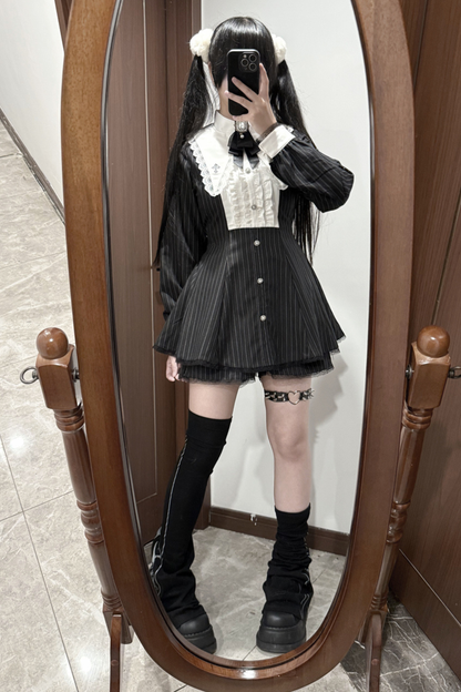 Cross Ruffle Collar Peplum Top + Shorts