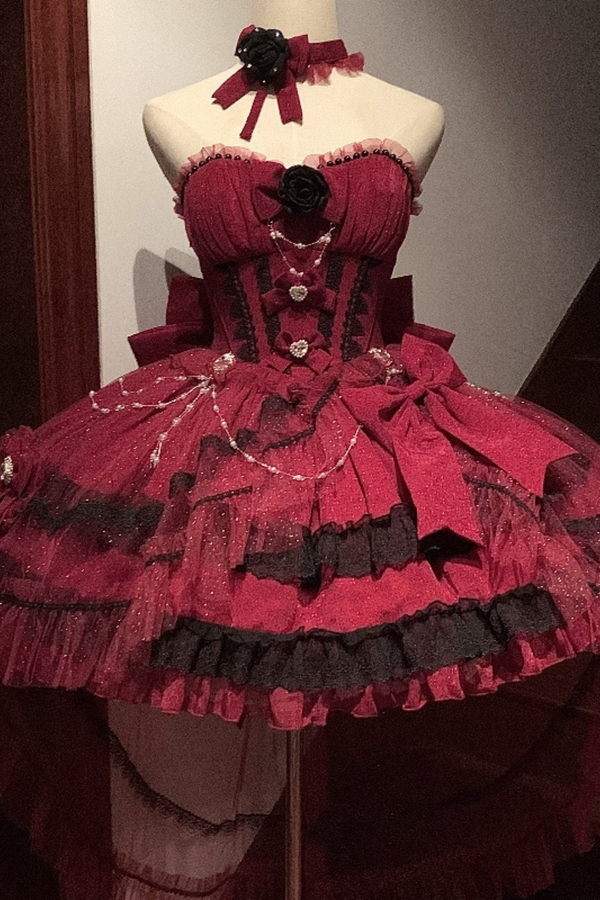 フラワーチューブトップロリータドレス＋スリーブ＋ヘッドアクセサリー