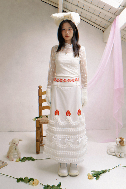 ストロベリーケーキプリントスカート