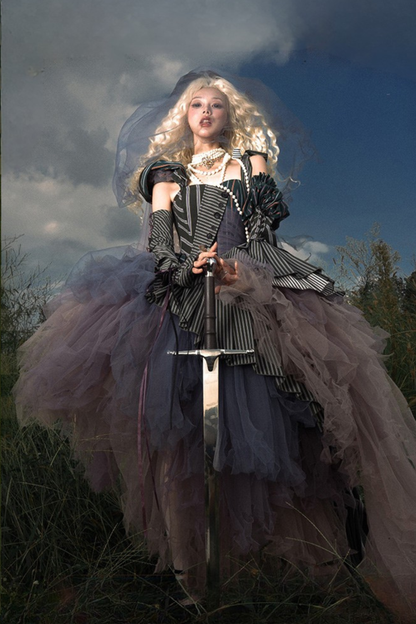 【予約商品】ストライプグリッドファンタジードレスセット＋アシメチュールスカート＋ベール