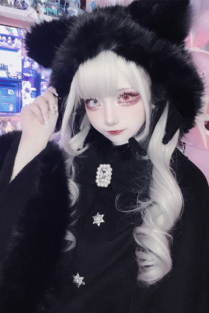 猫耳ドリルバックルウールマント