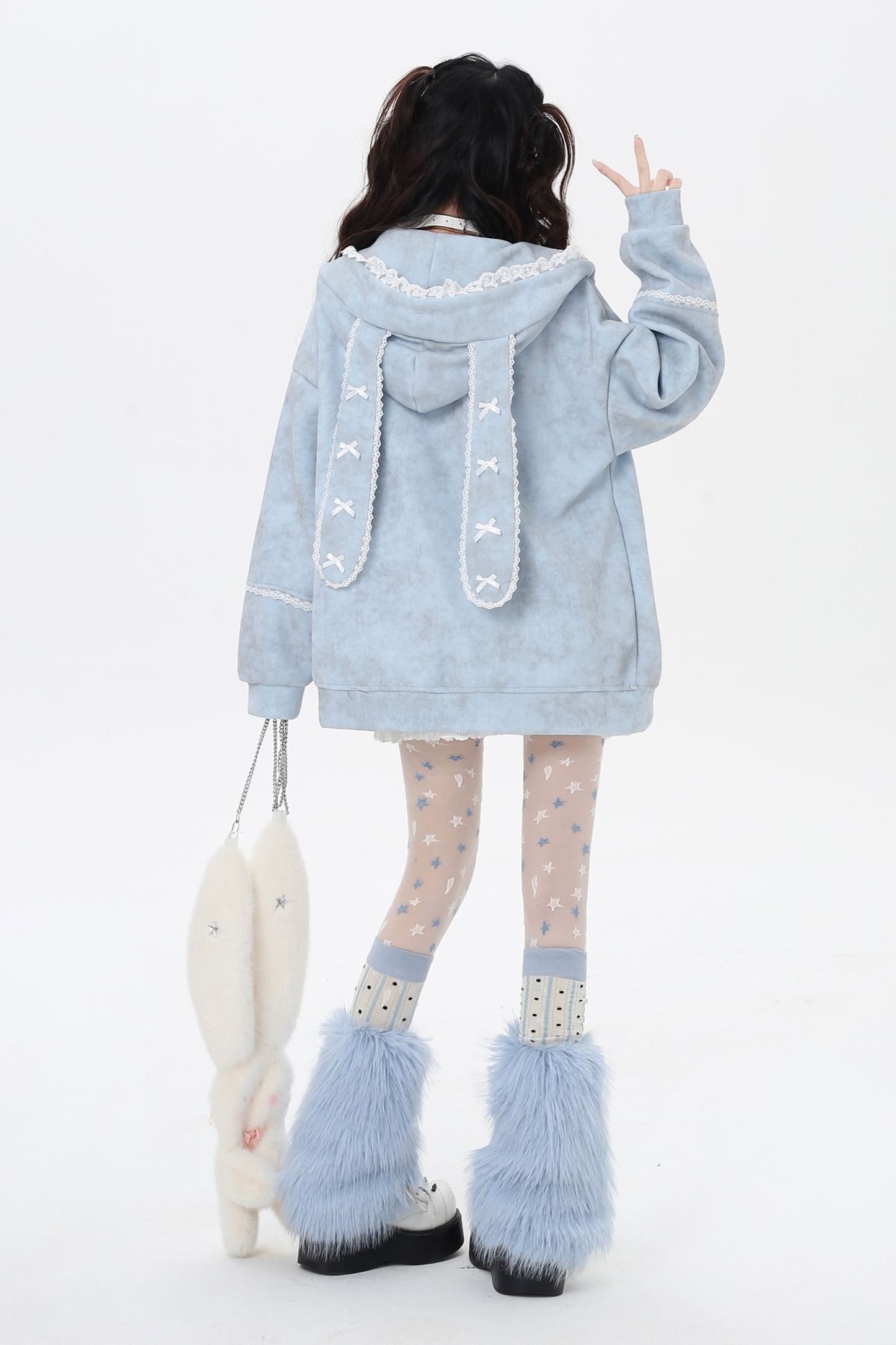 レースバニーフードルーズパーカー