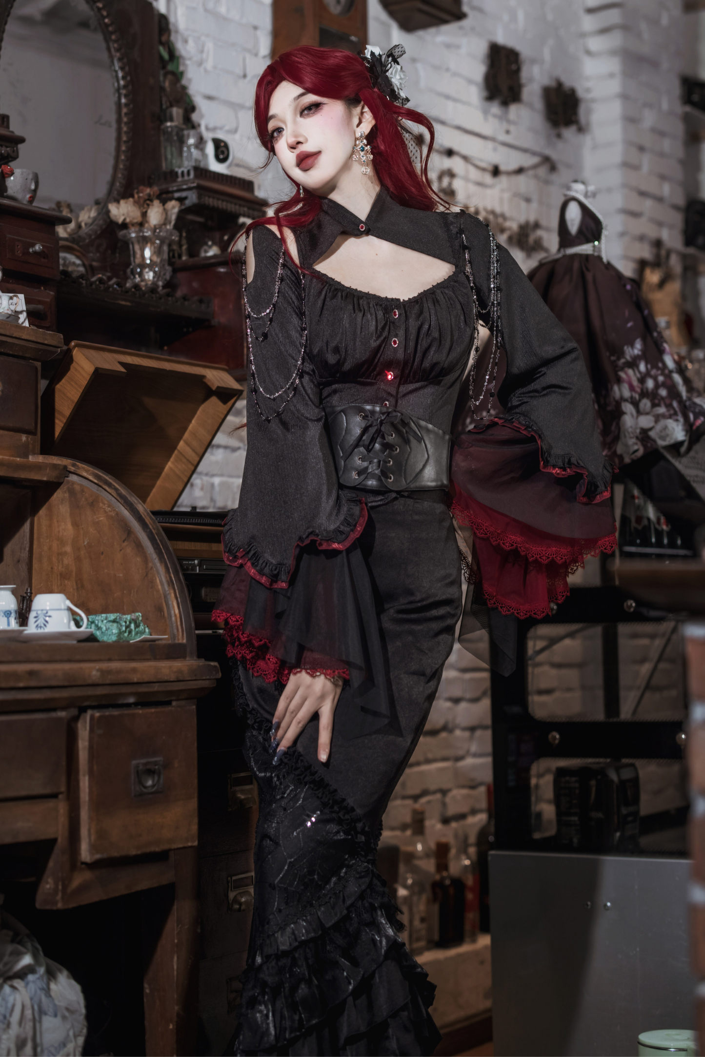 ダークフラワーゴシックロリータセットアップ