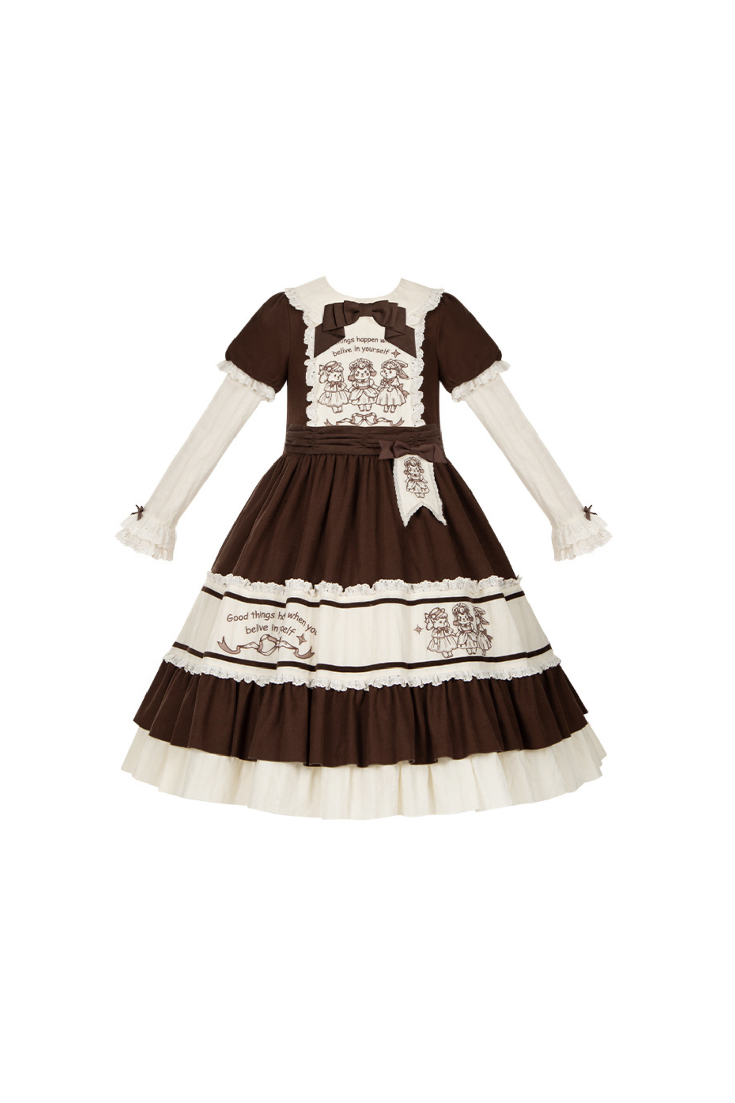 Doll Fairy Tale Lolita Dress + Ribbon Brooch + Belt + 2-way Embroidery Brooch