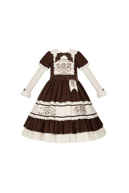 Doll Fairy Tale Lolita Dress + Ribbon Brooch + Belt + 2-way Embroidery Brooch