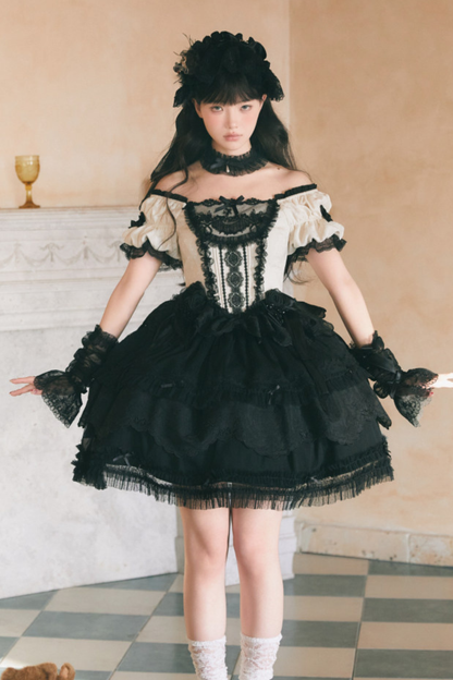 Moon River Lolita Puff Sleeve Top + Vest + Skirt