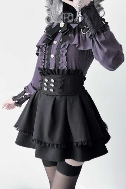 [Deadline for reservations: October 15] Open Shoulder Heart Leather Strap Ruffle Ribbon Shirt