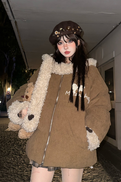 キャラメルマフィンウールフーデッドコート