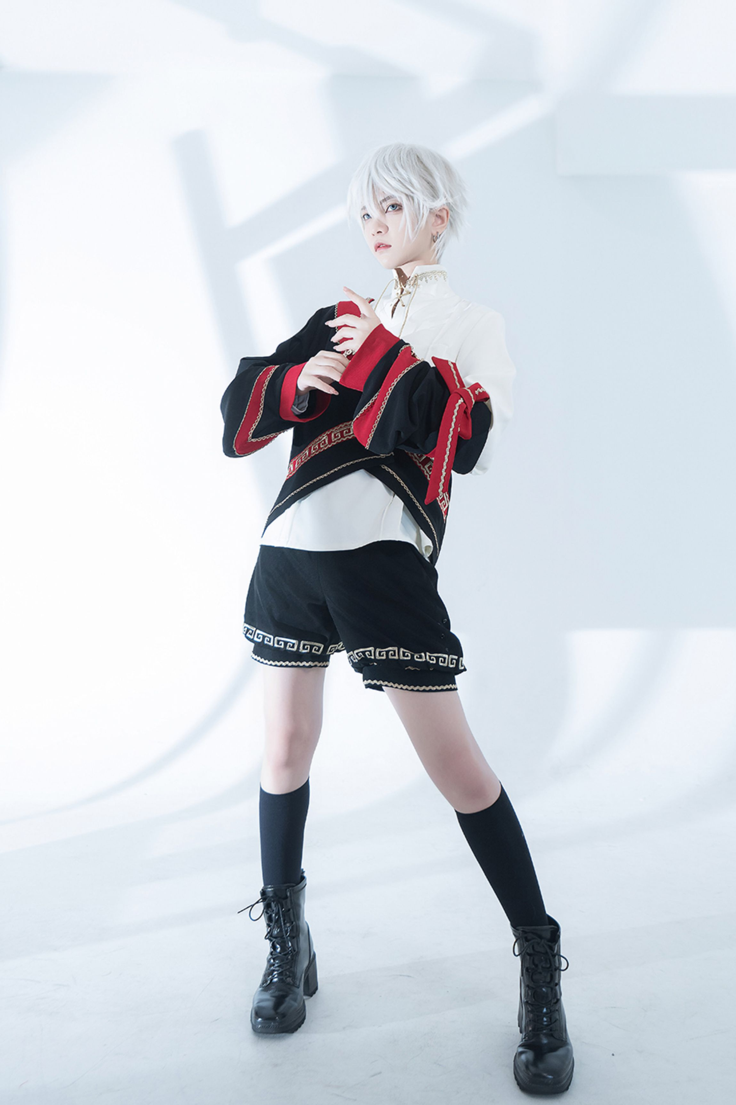 レトロスタンドカラーシャツ+ハーフパンツ+ジャケット