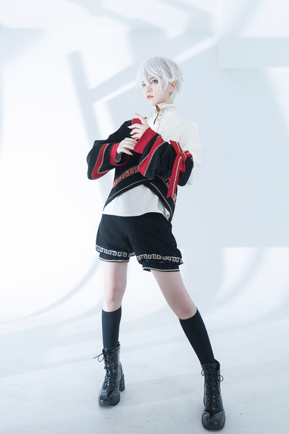 レトロスタンドカラーシャツ+ハーフパンツ+ジャケット