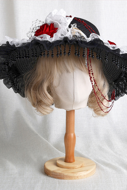 Gothic Rose Feather Hat + Bonnet + Hairband + Feather Clip