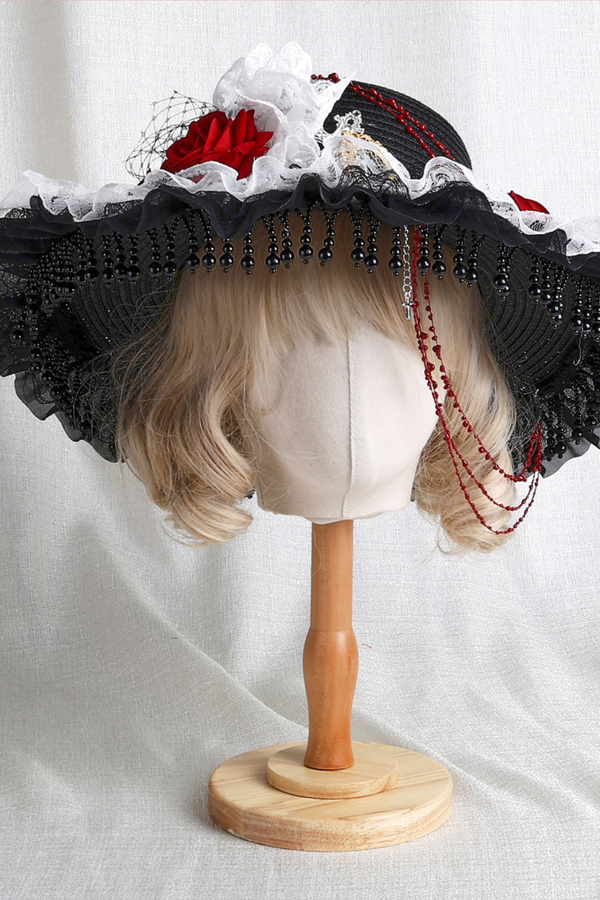 Gothic Rose Feather Hat + Bonnet + Hairband + Feather Clip