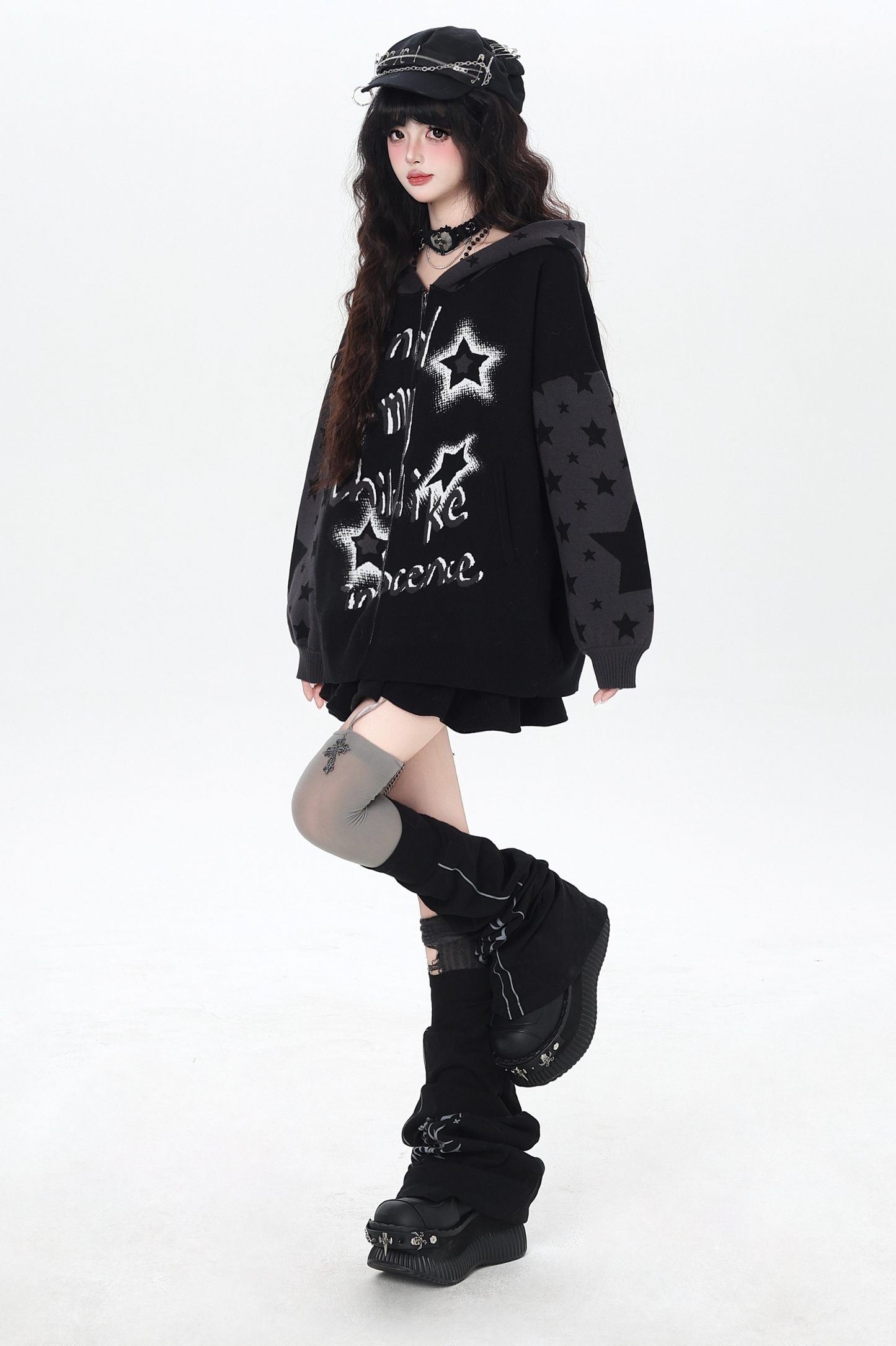 Star Gothic Bicolor Hooded Knit Cardigan