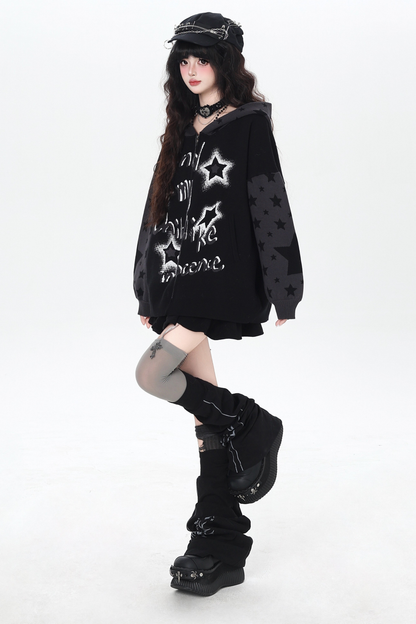 Star Gothic Bicolor Hooded Knit Cardigan