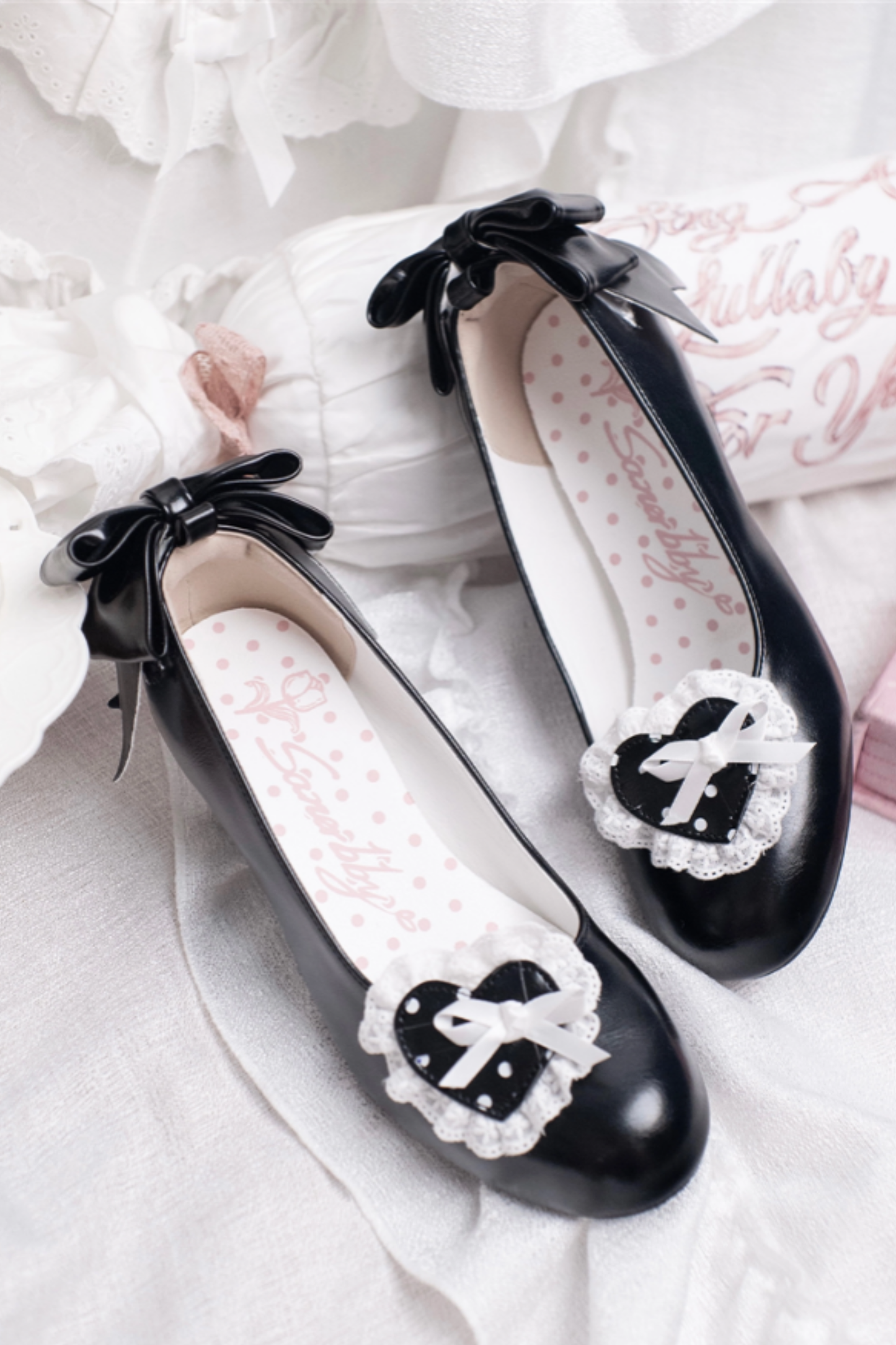 レトロドットハートロリータスイートシューズ