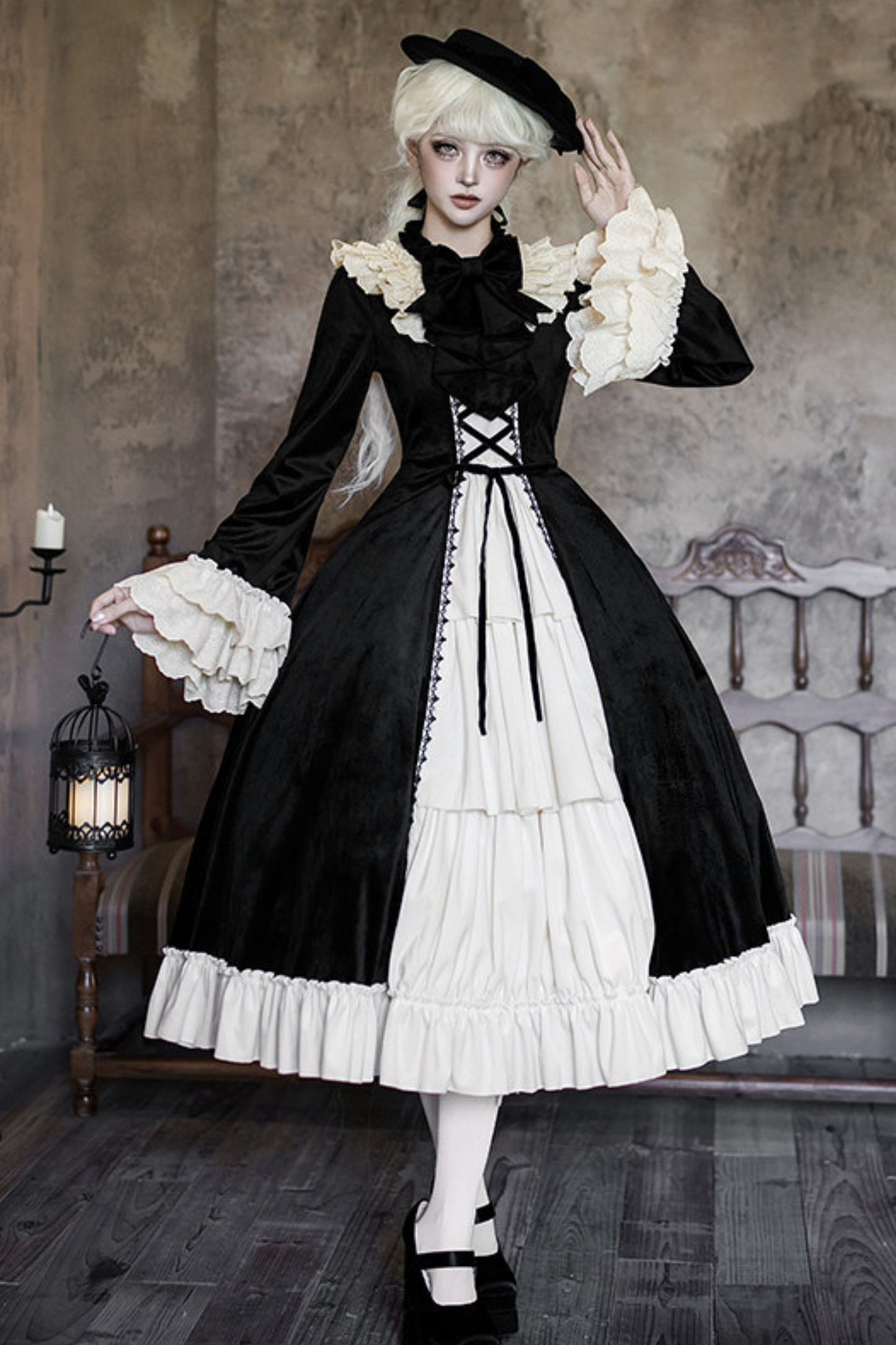 クラシカルエレガントドレス+カラー+リボン+ハット