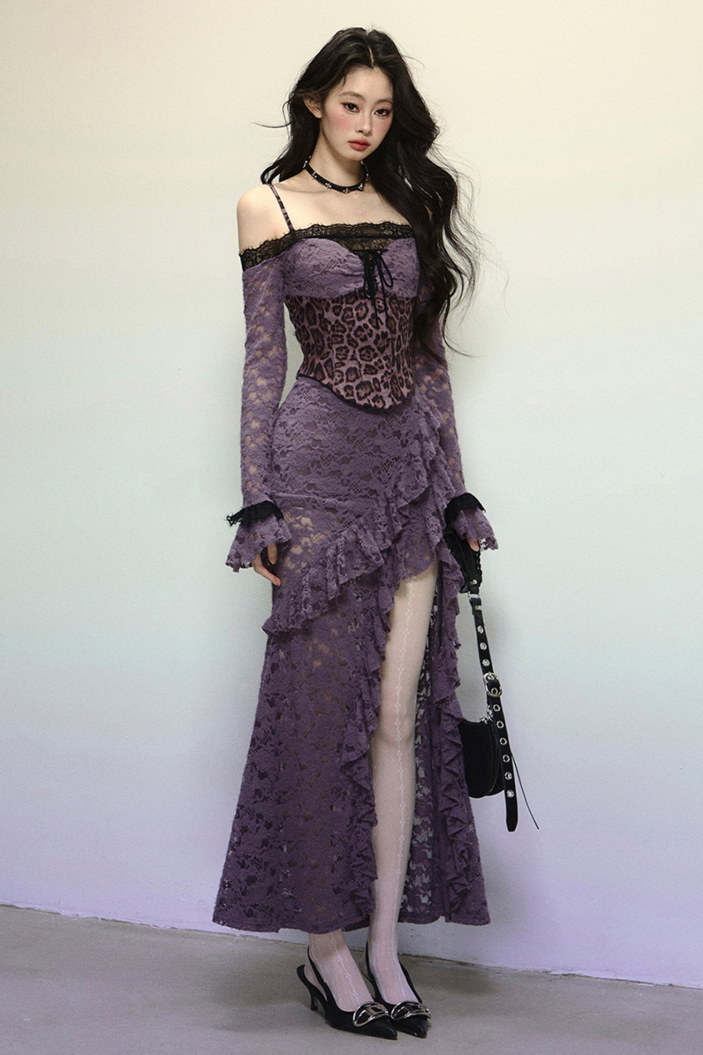 [Reservations] Oriental Purple Kite One-Shoulder High-End Lace Dress