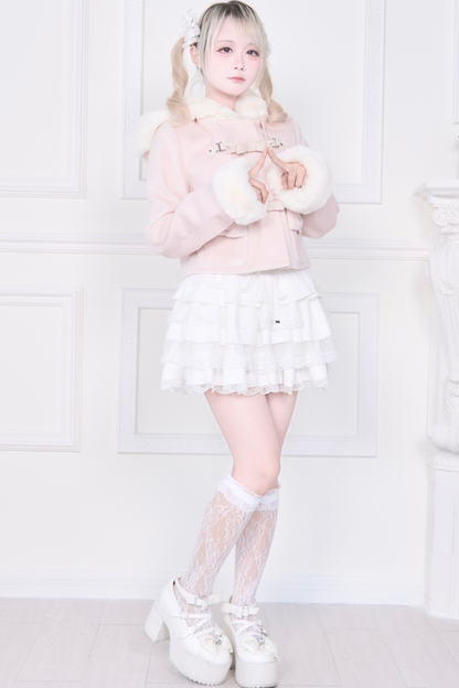 Ribbon Buckle Fur Short Coat