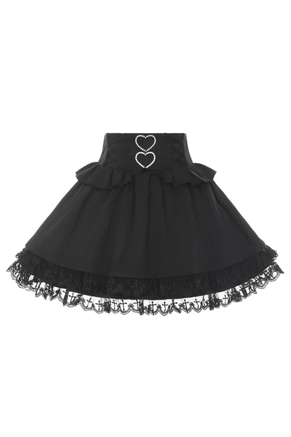 레이스 다크 셔츠 + 플레어 스커트