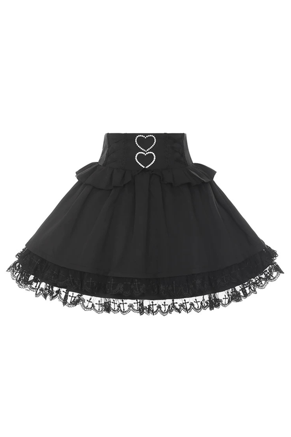 レースダークシャツ+フレアスカート