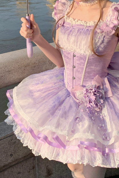 【予約商品】バレエスタイルエレガントドレス+ハット+ヘアバンド+リボンテール