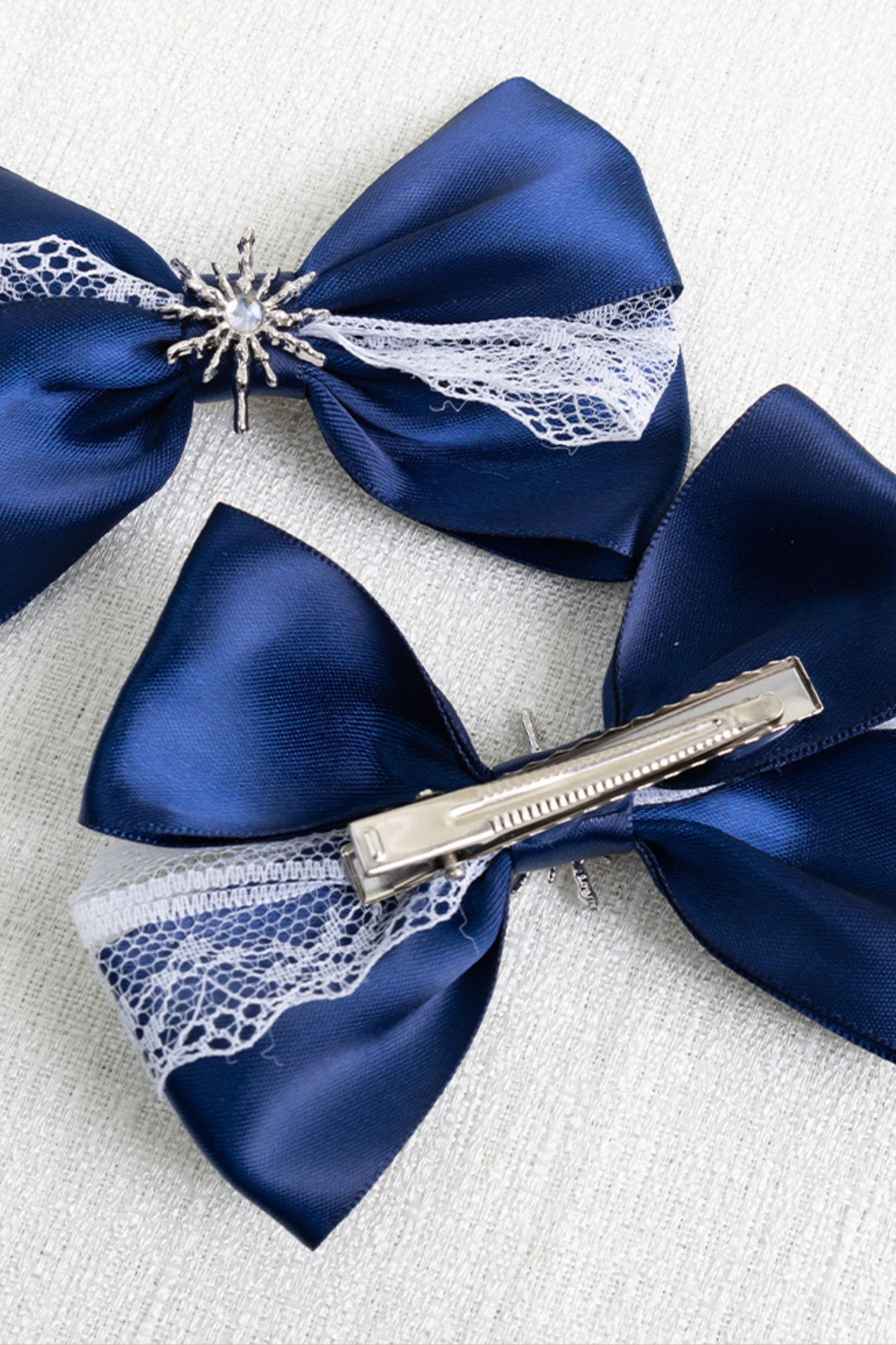 ネイビーブルーロリータボンネット+ヘアバンド+ハットクリップ+リボンクリップ