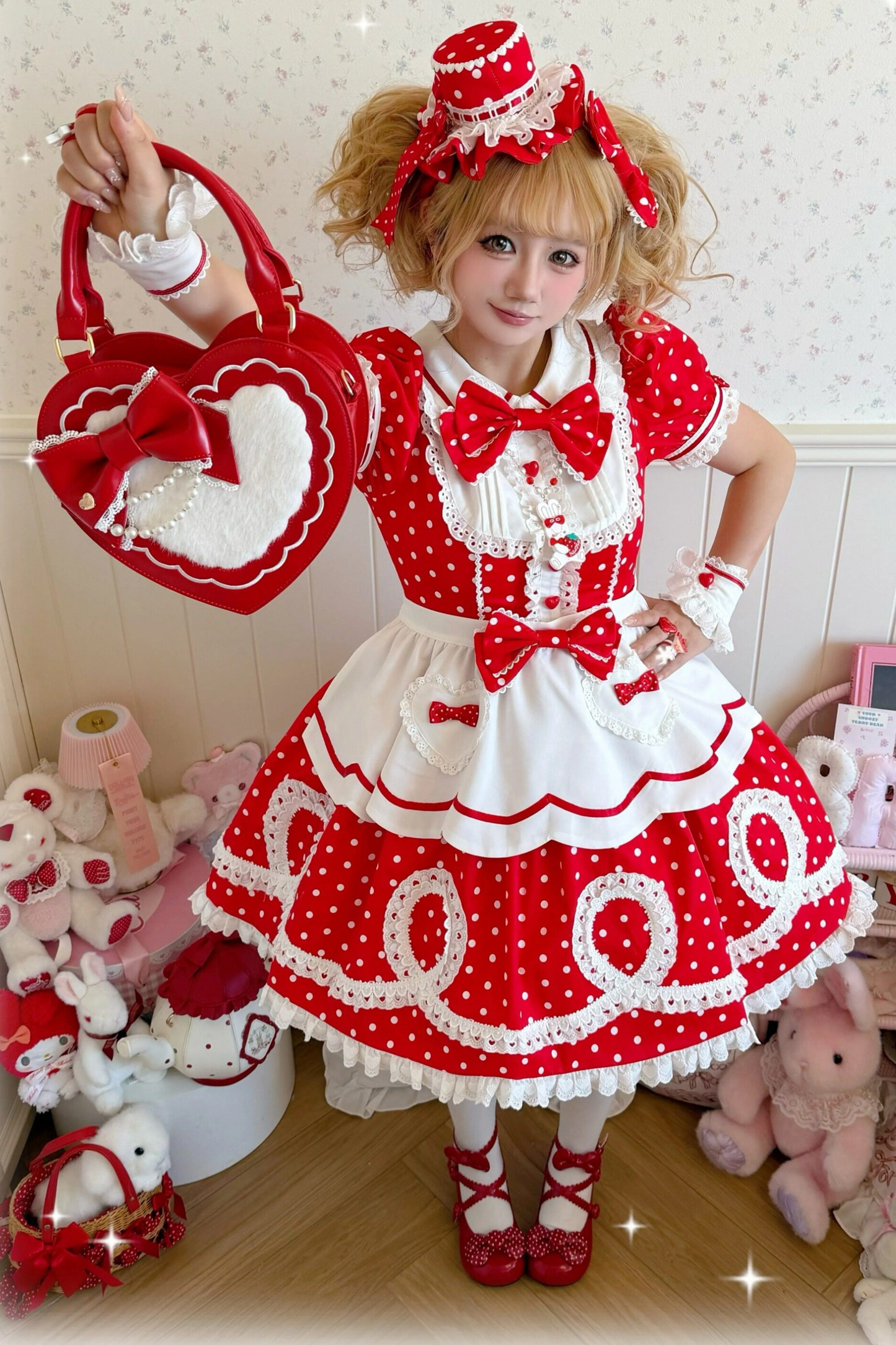 [Vorbestellung] Retro-Puppenartiges Lolita-Kleid + Haarband + Clip + Haube + Hut