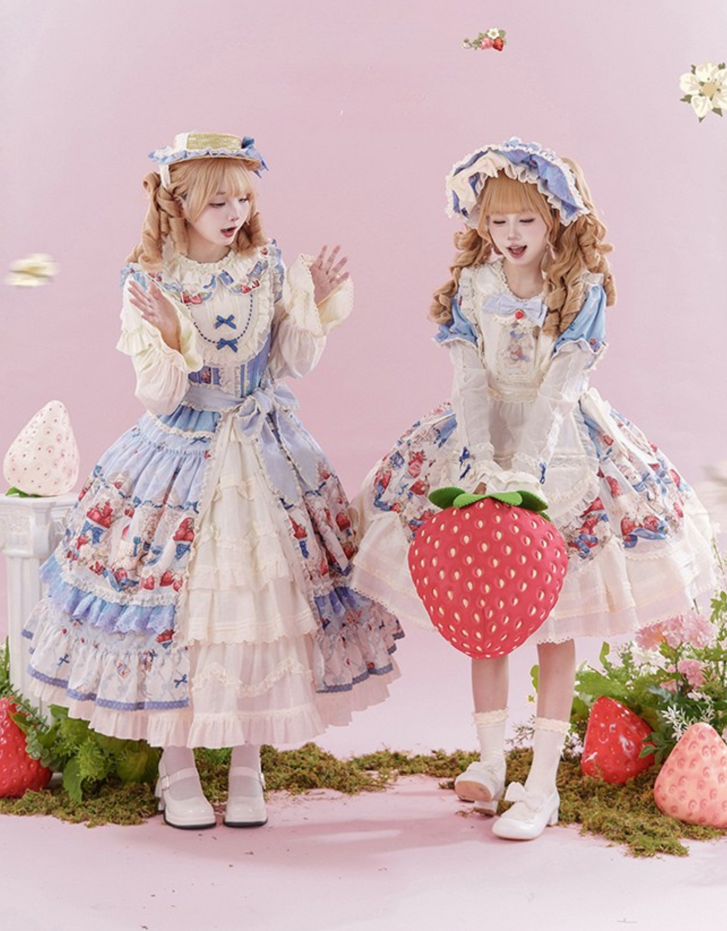 Rabbit Berry Embroidery Print Dress + Bonnet + Hat