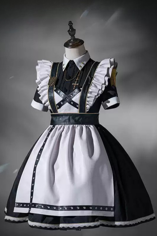 Schwarz-grünes Militär-Maid-Lolita-Kleid Komplettset