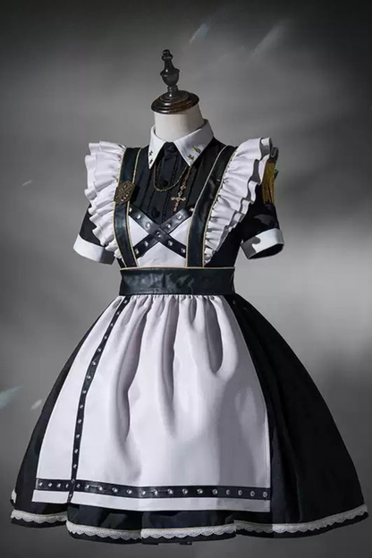 Schwarz-grünes Militär-Maid-Lolita-Kleid Komplettset