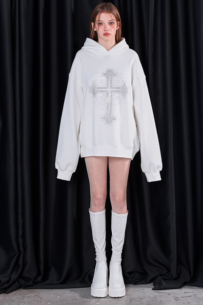 ビッグクロスデザインルーズフードパーカー