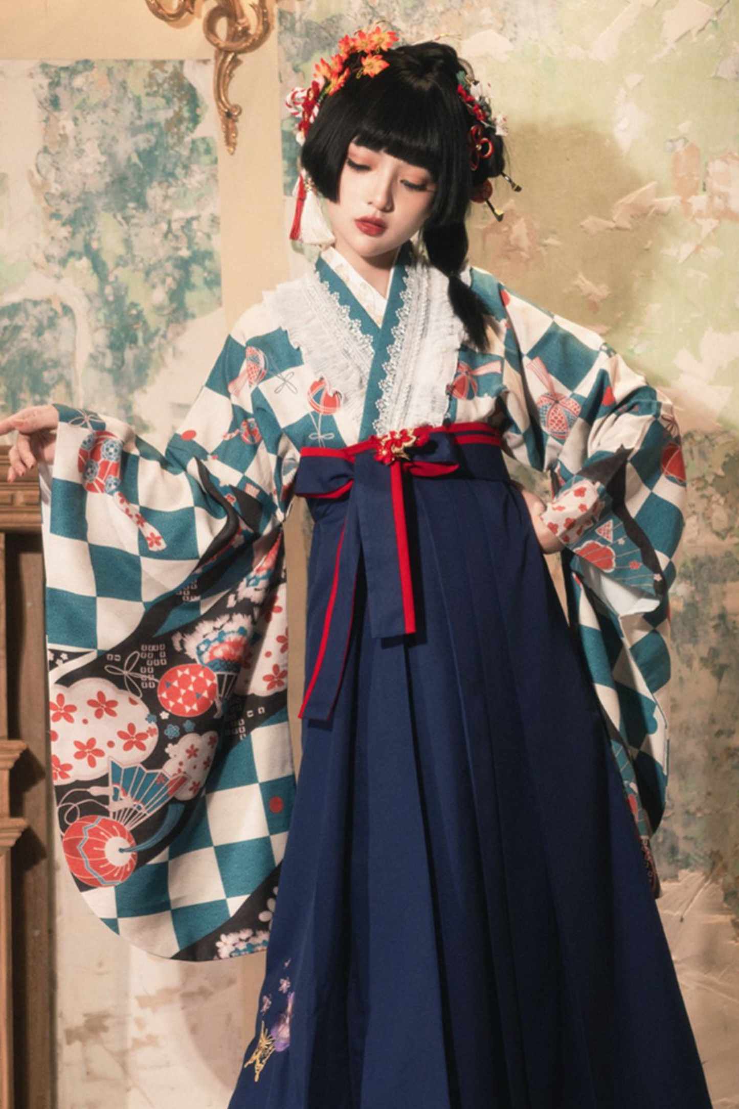 レトロ手毬和装トップス