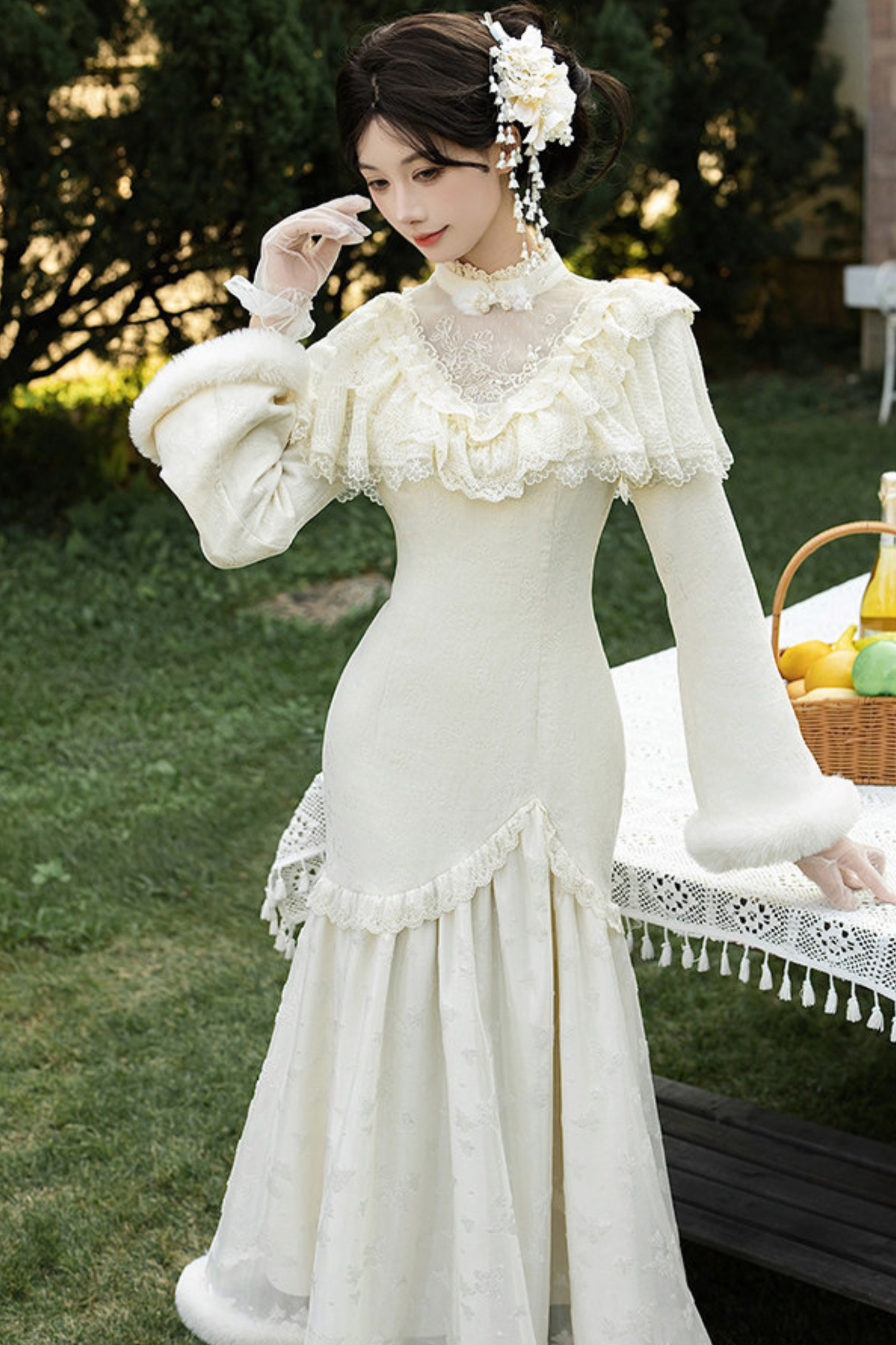 Rouge Snow Fishtail Dress + Flared Dress + Hat + Clip