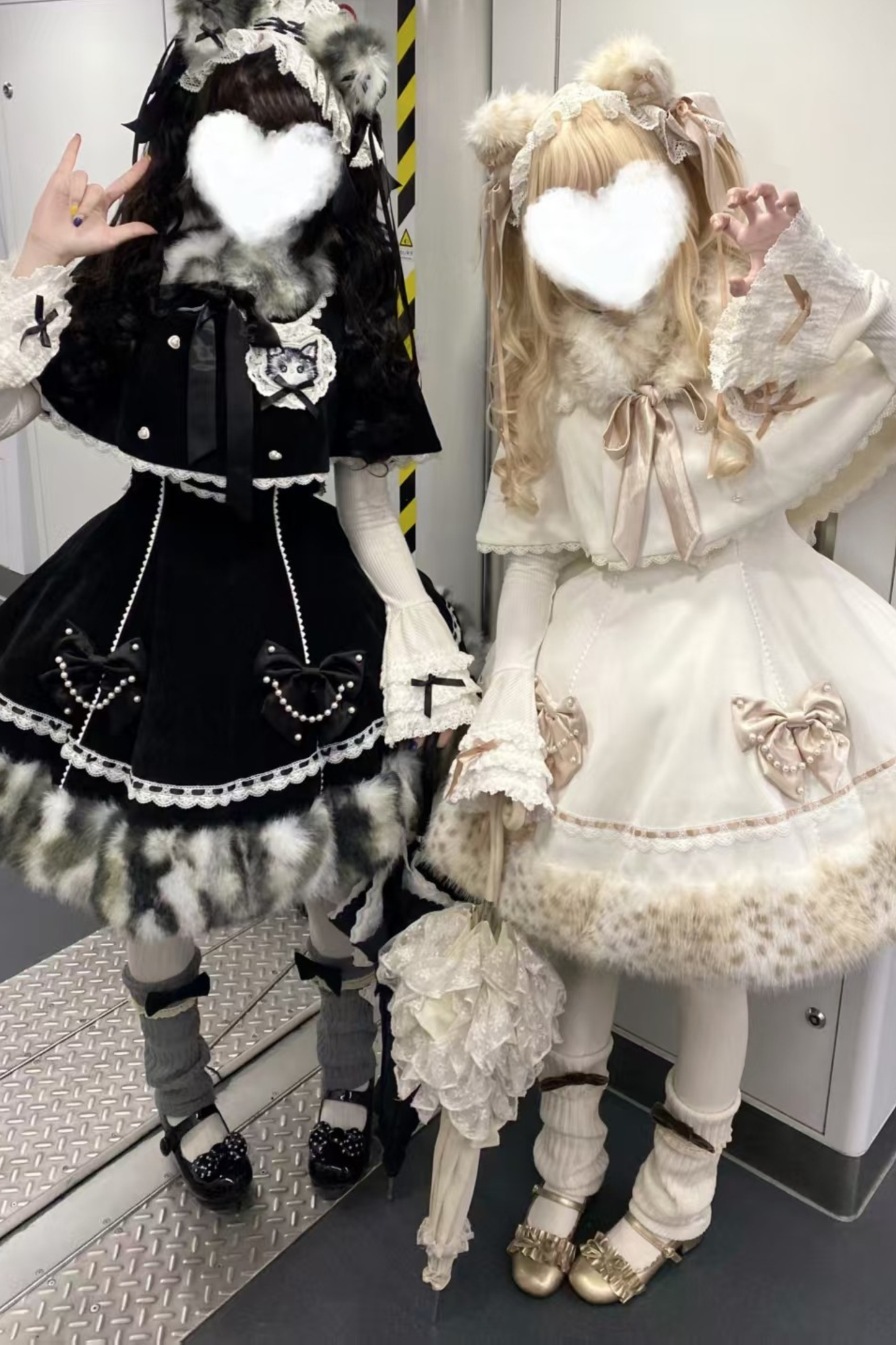 Cat Fleece Lolita Cape + Snow Lolita Dress + Flared Sleeve Top