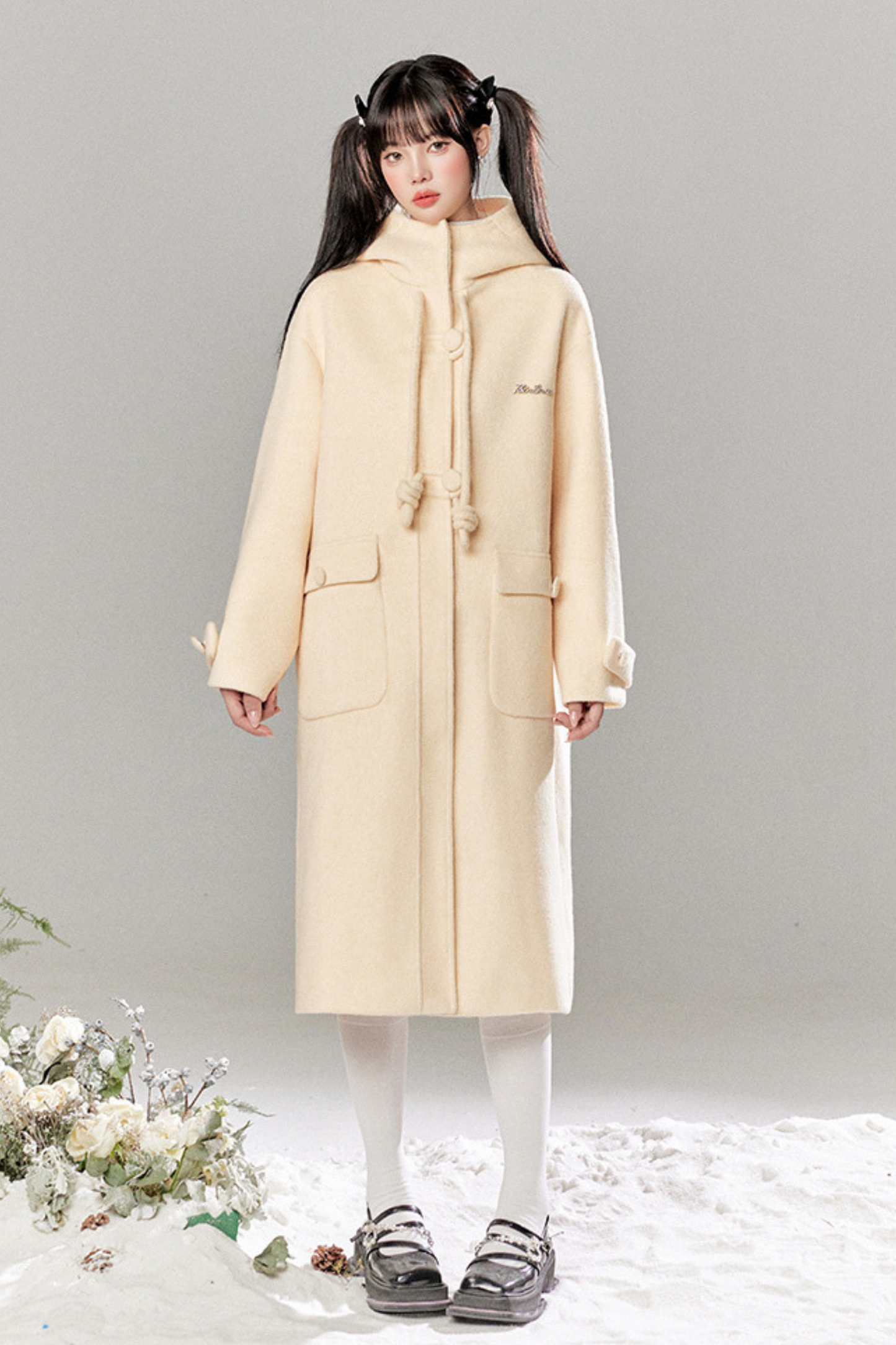 French Single Brest Food Long Wool Coat