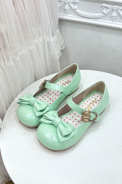 Glossy Sheep Bowknot Shoes