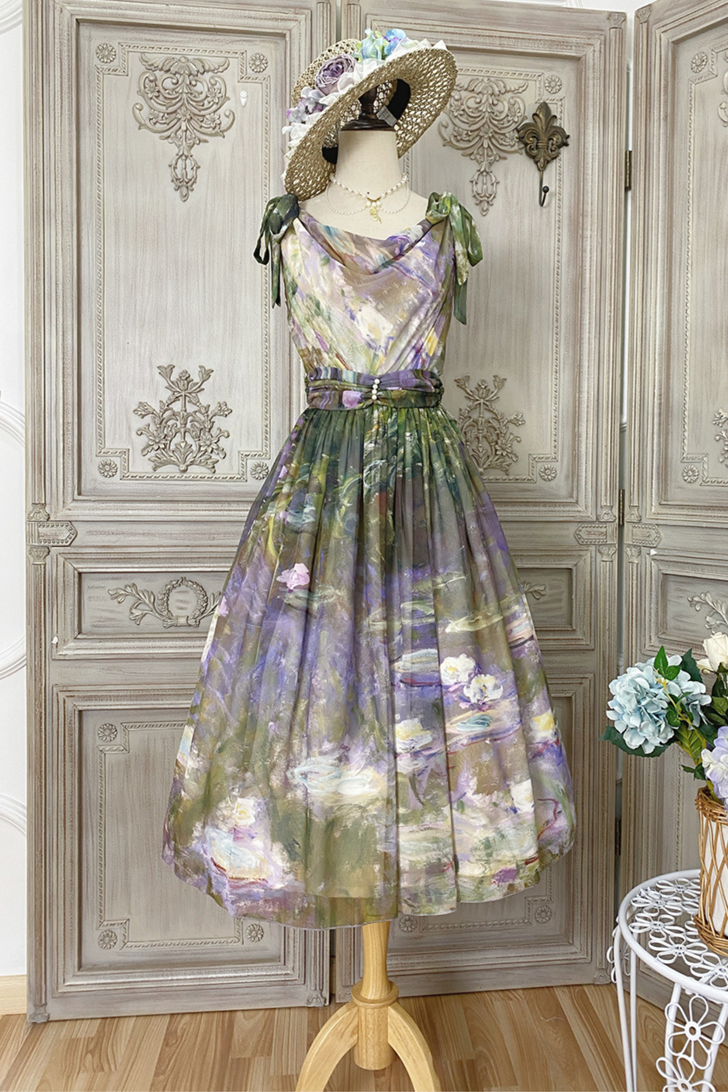 マーブルリゾートシフォンプリントドレス