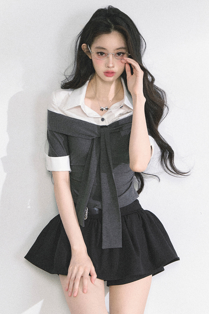 フレンチレディーウエストスリミングショートトップス